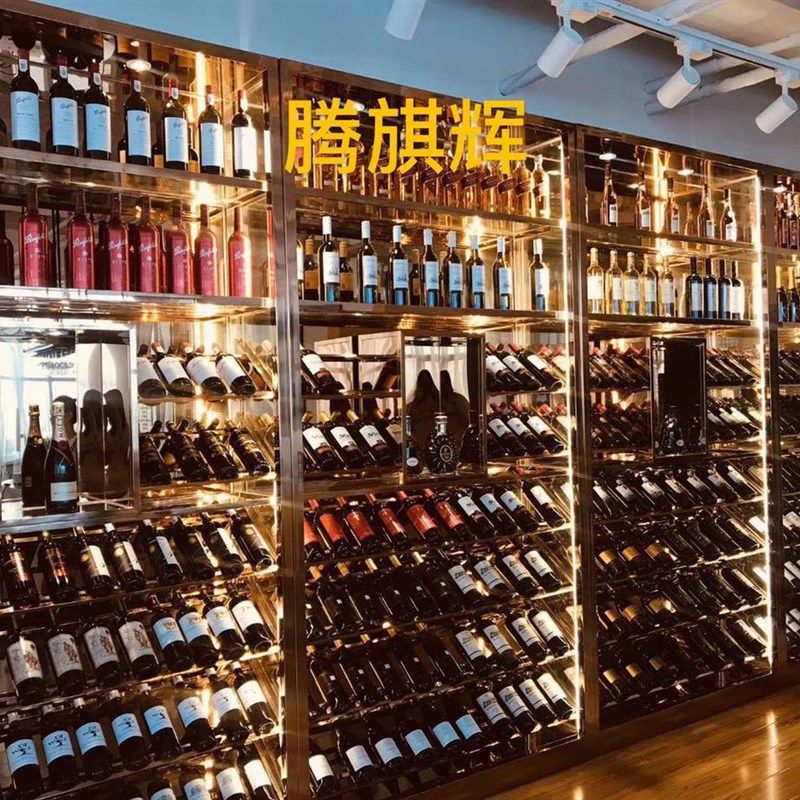 厂家定制家用 酒庄 酒吧 陈列拉丝玫瑰金香槟金黑钛不锈钢酒柜