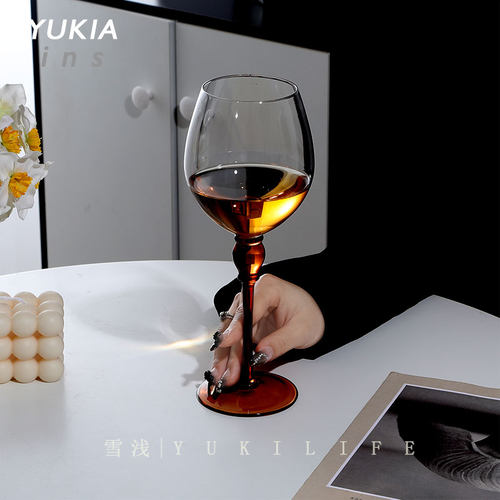 Yuki雪浅中古店 棕色杆复古高脚杯子 水晶玻璃红酒杯葡萄酒杯家用