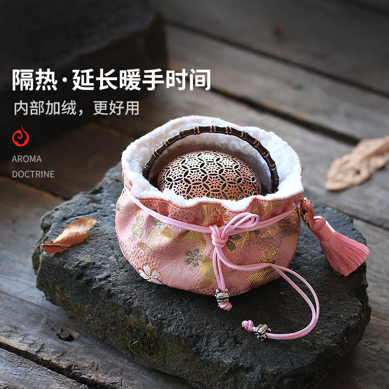 手工布袋铜手炉隔热 仿古取暖小手炉随身收纳袋 景泰蓝加厚保护袋