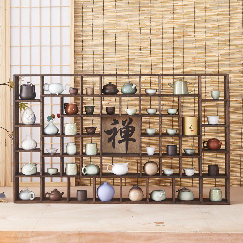 博古架实木壁挂多宝阁茶杯架茶具架紫砂壶收纳架摆件古董架置物架