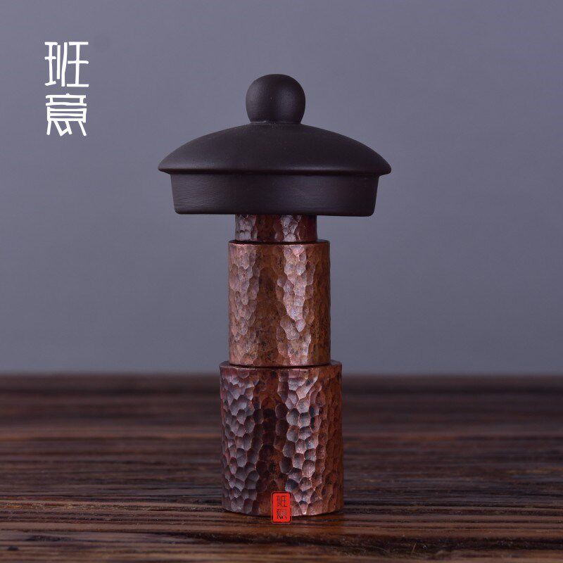 手工紫铜实心锤目纹盖置 紫砂壶盖碗铜盖托 锤纹 铜器茶具茶道配