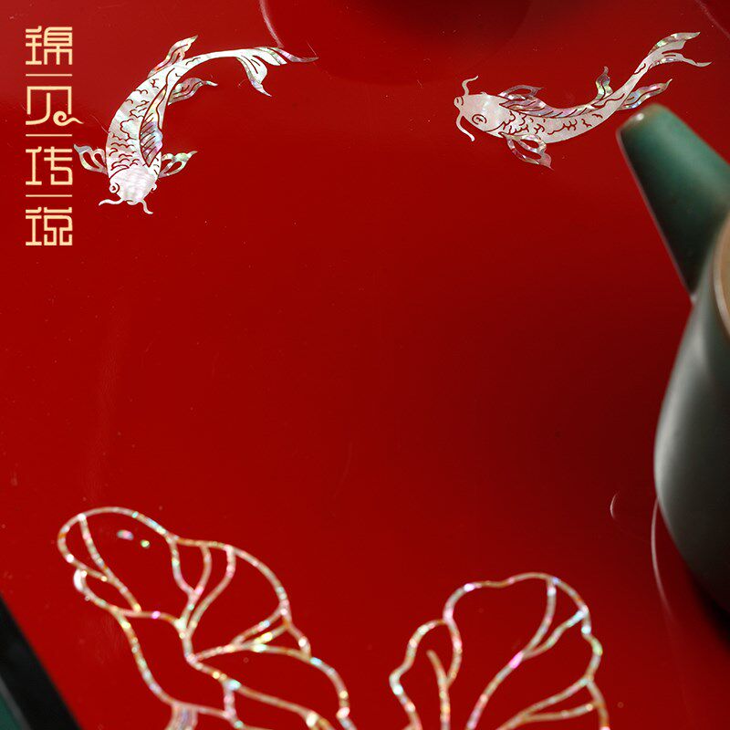 锦贝传说螺钿木茶盘茶壶茶杯长方形托盘零食点心饰品收纳盘糖果盘