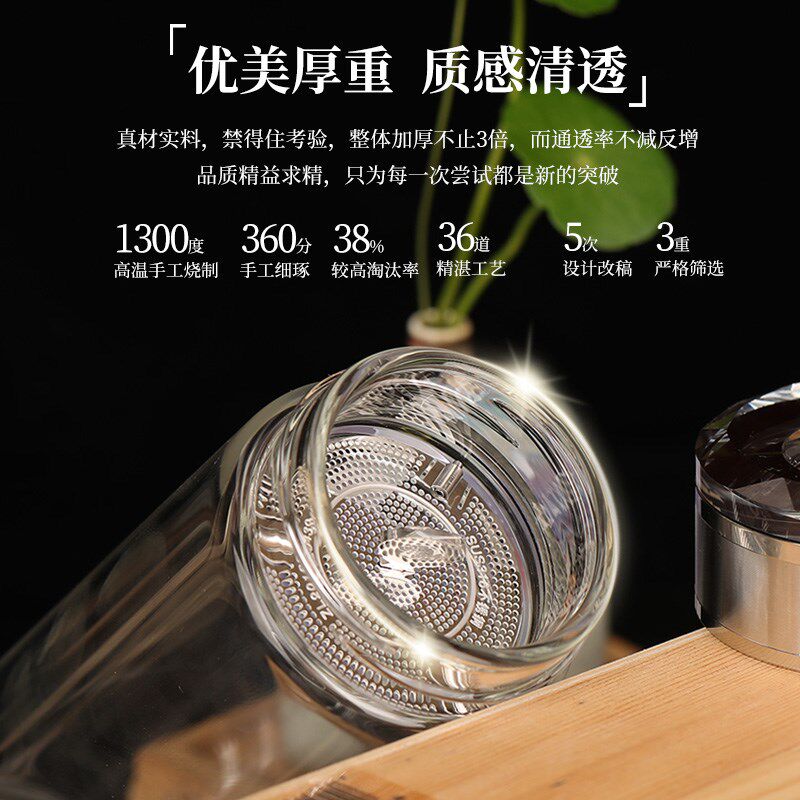 茶管家玻璃杯双层隔热茶杯男士泡车载透明水晶个人男女款高档水杯