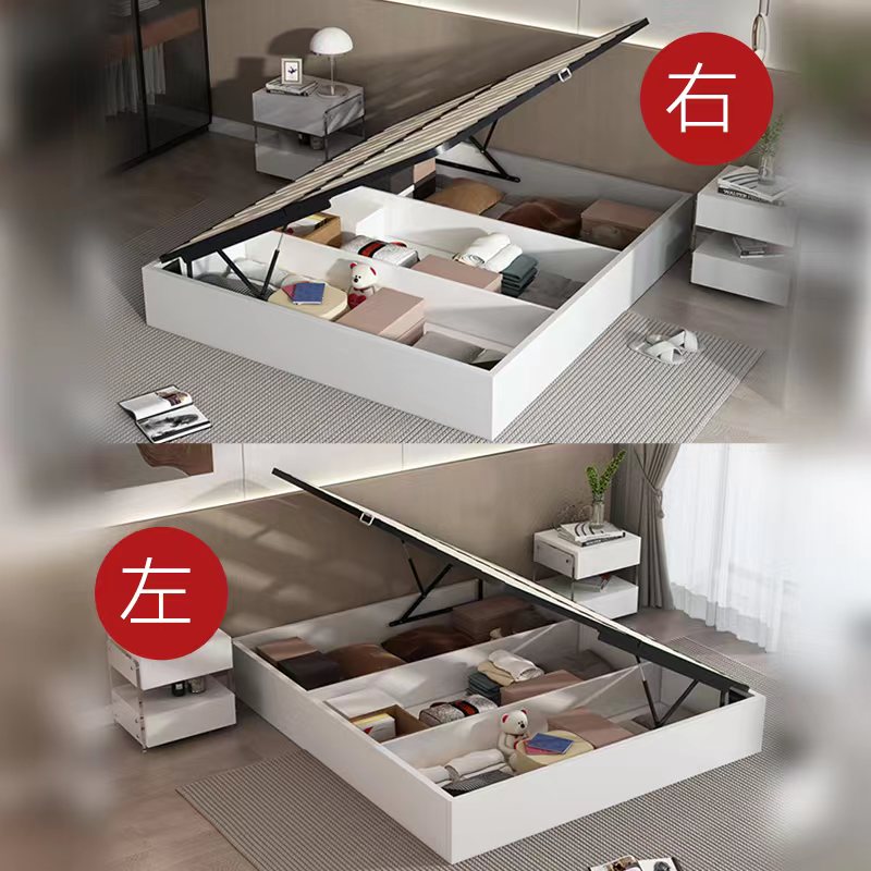 意式极简无床头储物箱体床松木排骨架多功能榻榻米实木高箱床定制