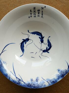 景德镇高档骨质瓷釉中彩青花玲珑瓷9英寸汤碗宫廷煲大汤碗小汤勺
