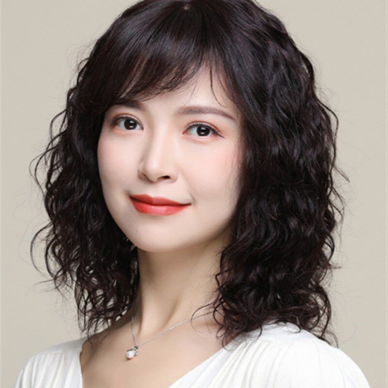 港风复古假发时尚透气轻薄卷发真发复古假发片女头顶补发块遮白发