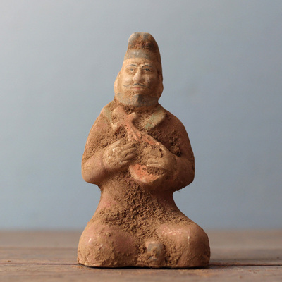 唐代胡人乐器俑摆件仿古彩绘陶器胡俑奏乐俑古风老货老物件收藏品