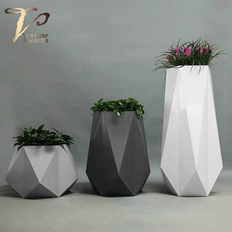 现代简约商场开业美陈玻璃钢花盆组合落地式异形花器景观种植花箱