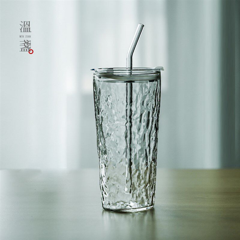 高颜值大容量吸管杯果汁咖啡冷饮杯夏季女带盖耐热高硼硅玻璃水杯