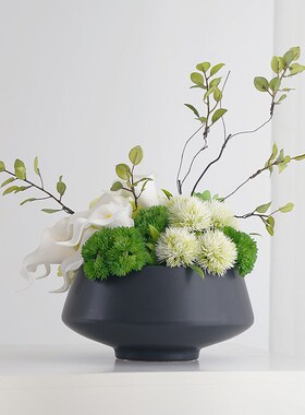 新中式陶瓷高档轻奢桌面仿真花艺植物盆栽装饰摆件客厅茶几玄关