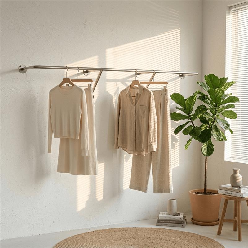 不锈钢服装店上墙展示架简约女装店货架童装衣服架子壁挂式挂衣杆