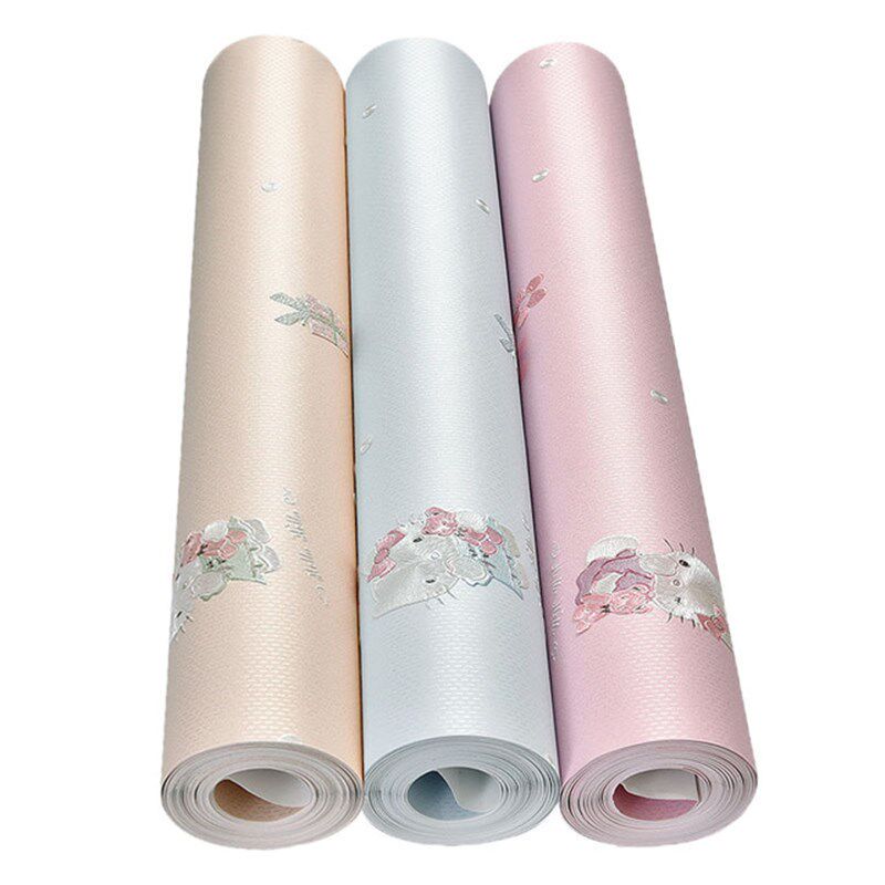 儿童房墙纸女孩粉色立体3d可爱卡通凯蒂kt猫卧室环保无纺布墙纸