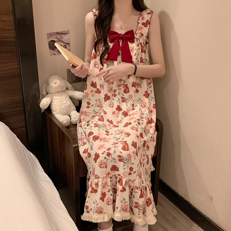 带胸垫吊带睡裙女款夏季薄款连衣裙2024新款夏天睡衣背心裙家居服