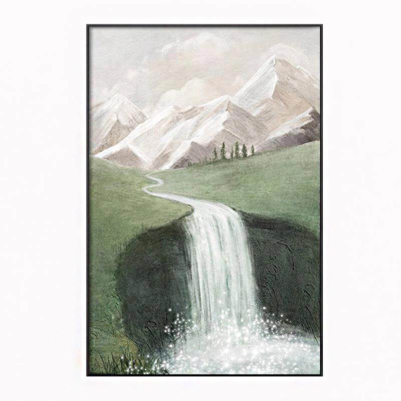 流水生财挂画现代山水绿色瀑布画小众艺术壁画客厅风景装饰画