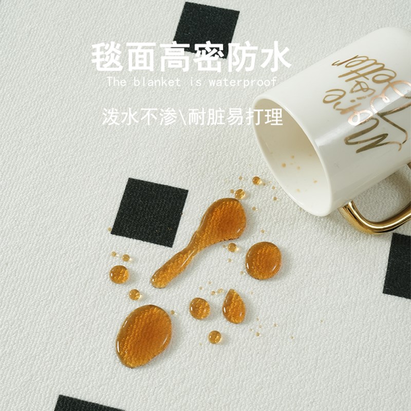 蓝色条纹客厅地毯轻奢高级感沙发茶几现代风法式复古卧室地垫免洗