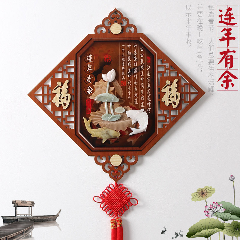 客厅餐厅玉石画现代简约玉雕挂画3d浮雕画立体中式玄关装饰画