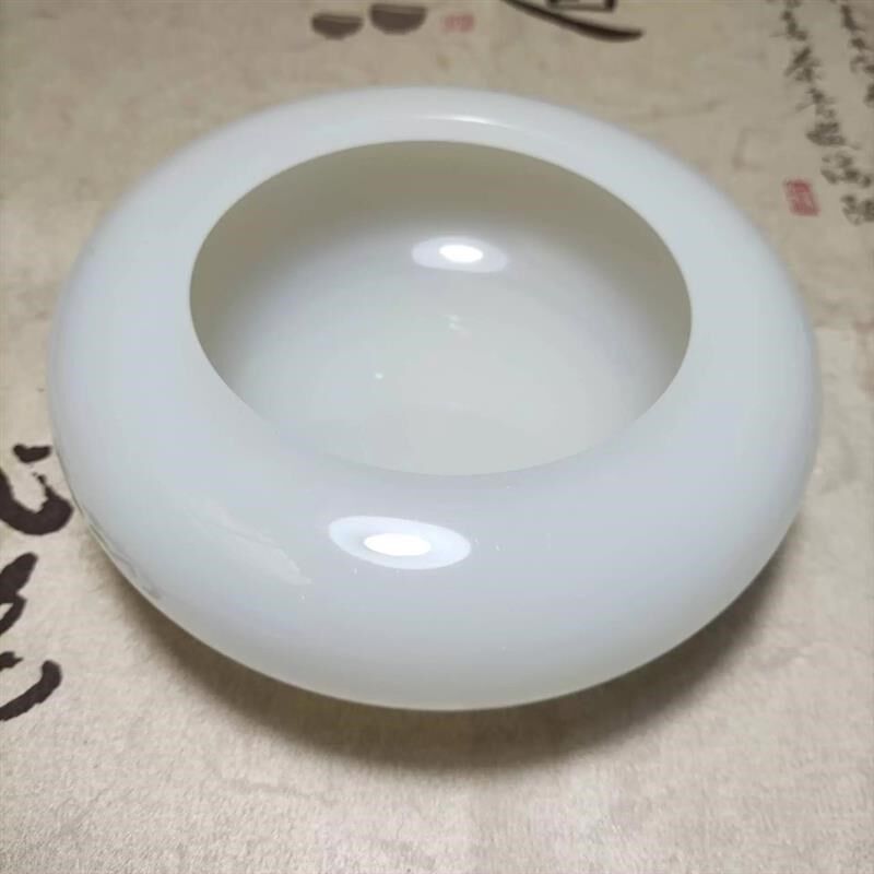 工艺品玉石阿富汗玉青玉烟灰缸琉璃玉摆件家居办公桌摆件白色绿色