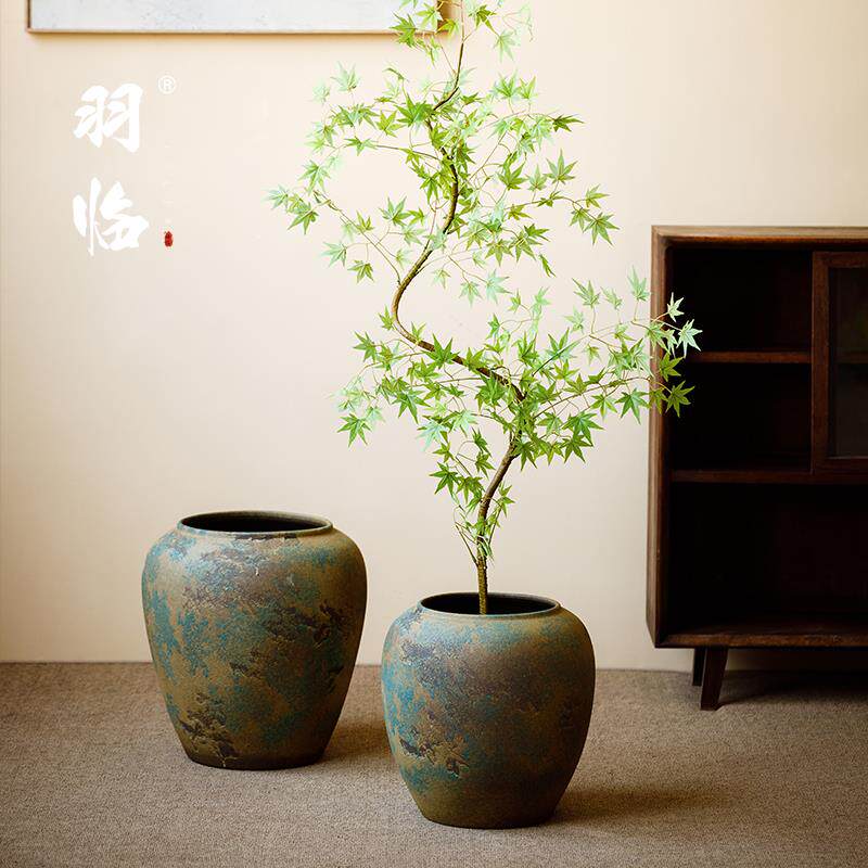 景德镇陶瓷花盆大号圆形缸户外庭院龟背竹盆栽陶土透气种树大陶罐