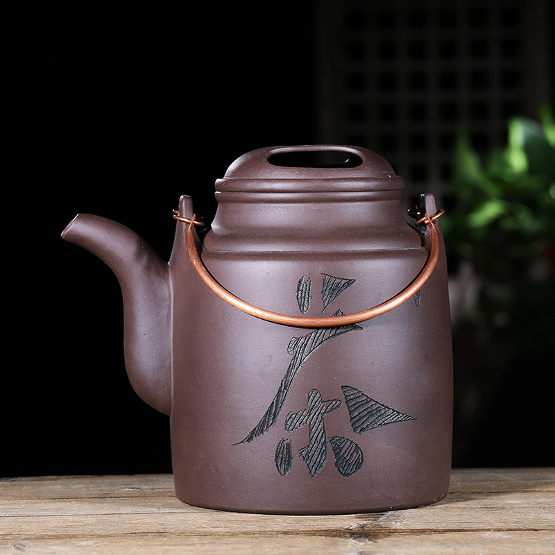 包邮宜兴紫砂壶大号洋筒铜手提梁大茶壶大容量茶具家用大凉茶壶