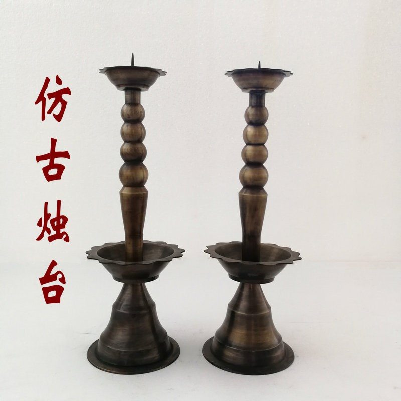 仿古铜五供 纯铜烛台香炉套件 铜香炉 纯铜香桶 香具摆件供奉供器