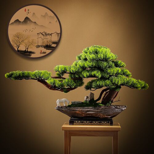 仿真绿植盆景植物盆栽家居客厅玄关办公室桌面装饰迎客松摆件造景