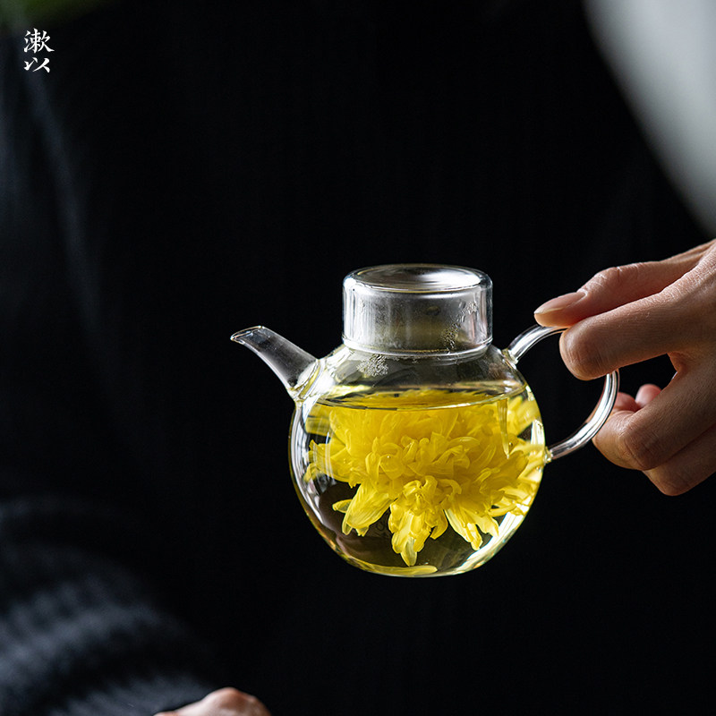 漱以小茶壶耐高温玻璃壶小号泡茶壶高硼硅玻璃小圆壶泡茶壶一人壶