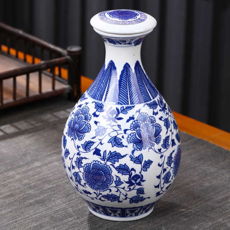 景德镇陶瓷酒瓶 2斤3斤5斤装玉壶春青花瓷白酒坛子 三斤 五斤酒瓶
