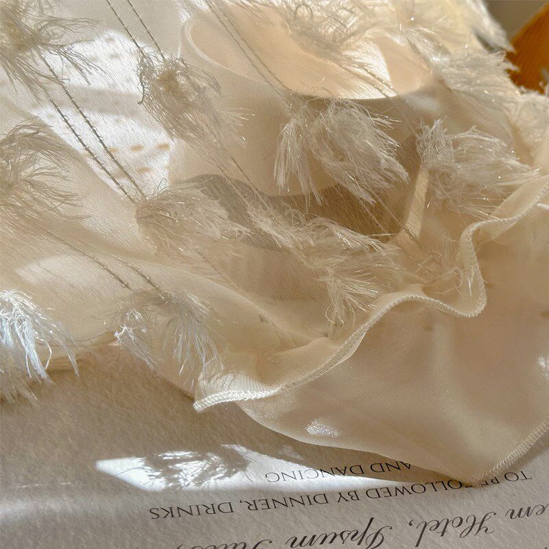 唯美轻法式奶油风香槟色羽毛须须高级感荷叶花边卧室飘窗小窗帘
