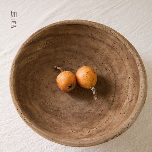 如是/侘寂风原木复古果盘手工实木果盘托盘摆件客厅民宿酒店装饰
