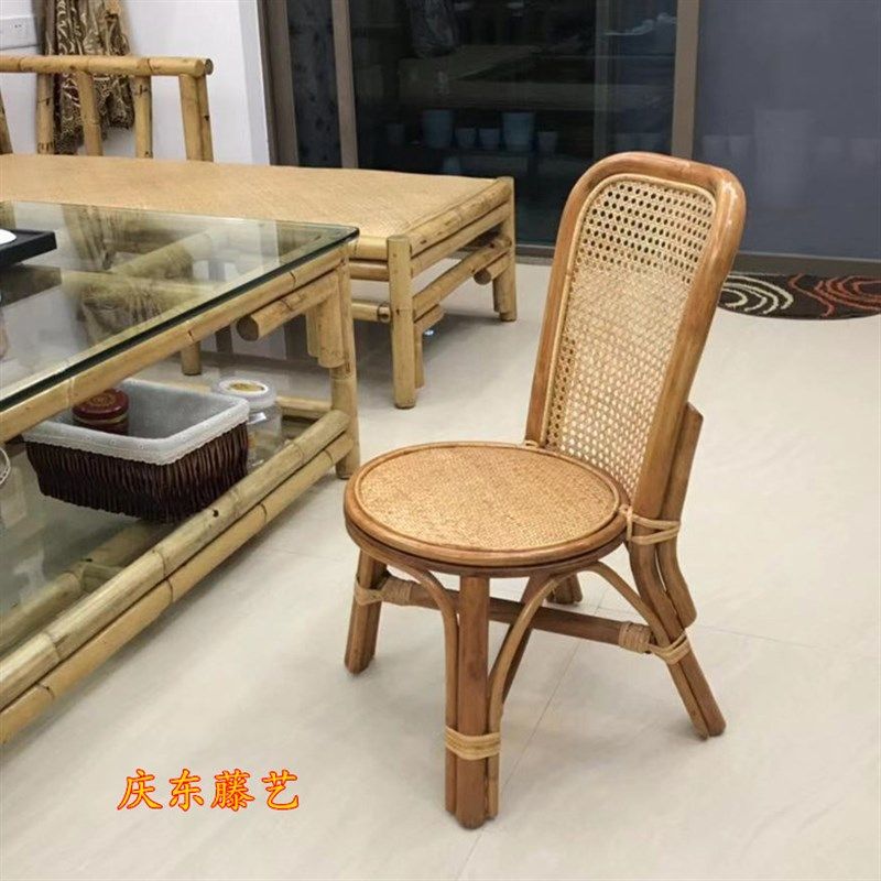 手工藤编靠背椅天然植物藤休闲椅适用于阳台田园风格藤制家具送长