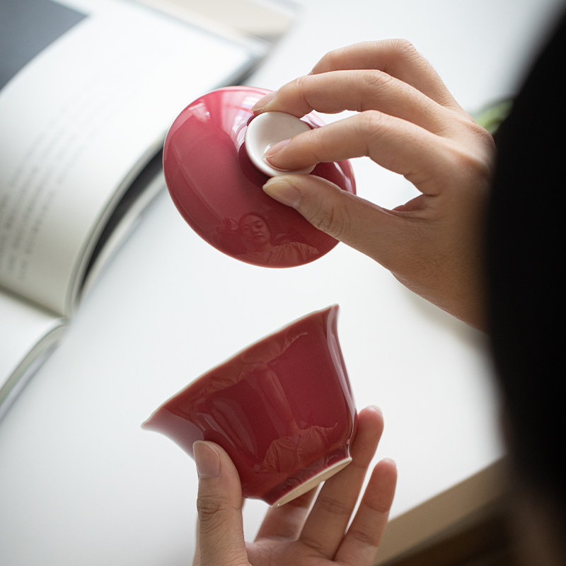 岩茶泡茶盖碗茶杯单个碗盖茶具青釉盖碗大号泡茶杯家用三才杯带盖