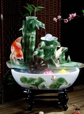 陶瓷流水创意摆件加湿器客厅办公室卧室招财桌面循环流水鱼缸装饰
