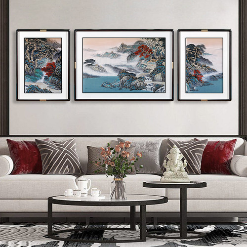 新中式高档客厅沙发背景墙装饰画大气手工铜雕画墙壁高端三联画
