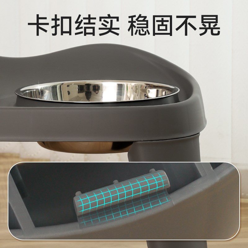 狗碗狗盆不锈钢狗狗饭盆金毛粮碗中大型犬护颈防打翻高脚双碗餐桌