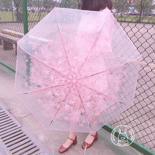 全自动浪漫樱花伞透明三折文艺韩国树荫雨伞折叠长柄伞男女生儿童