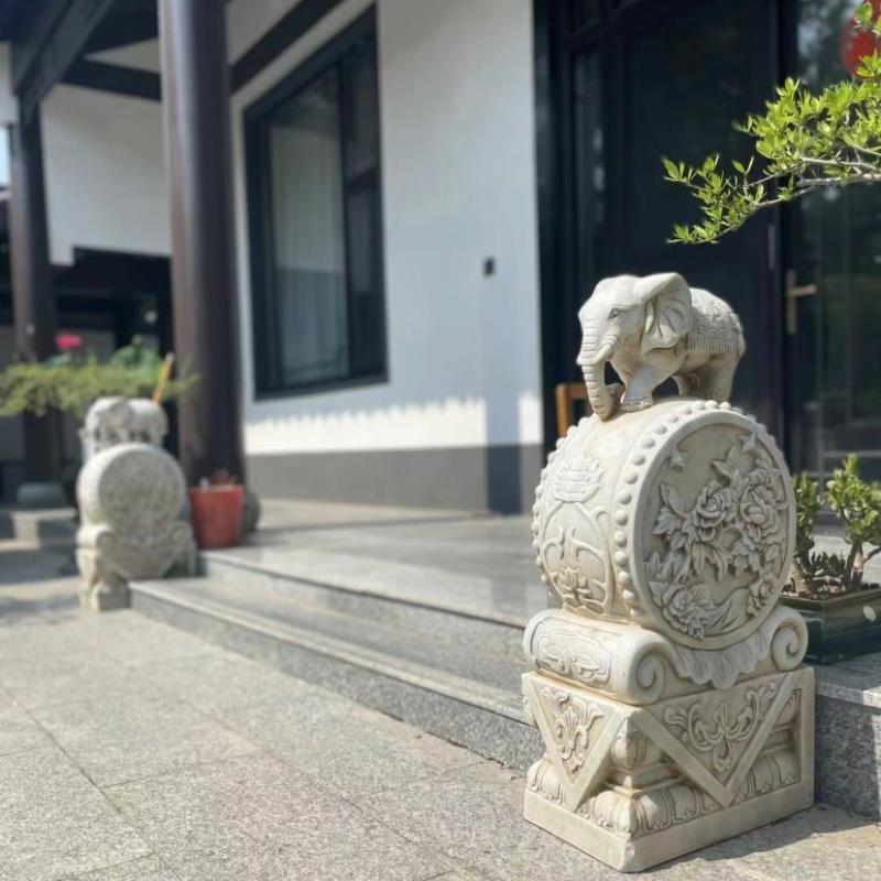 石雕门墩一对抱鼓石汉白玉仿古大象麒麟貔貅狮子庭院门口石鼓门当
