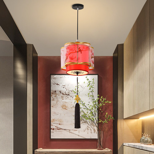 新中式阳台小吊灯古典中国风莲花红色灯笼禅意餐厅茶楼过道阳台灯