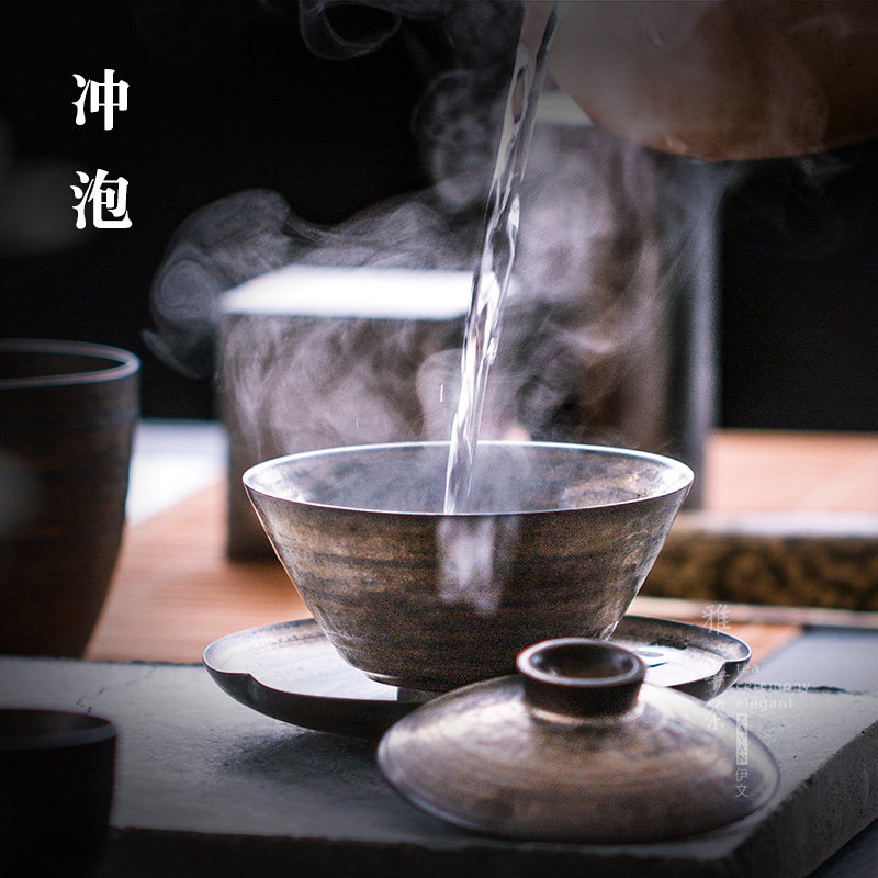 手工薄胎大号三才盖碗茶杯防烫陶瓷单个泡茶茶碗功夫茶具粗陶茶道