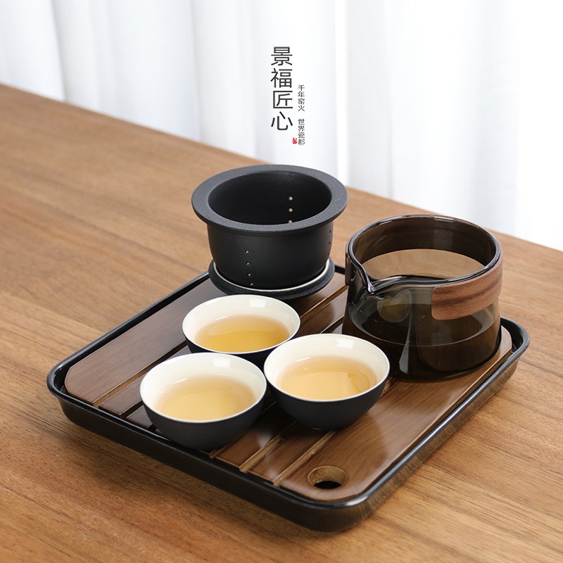 景福匠心便携式玻璃防烫旅行茶具快客杯日式一壶三杯户外个人泡茶