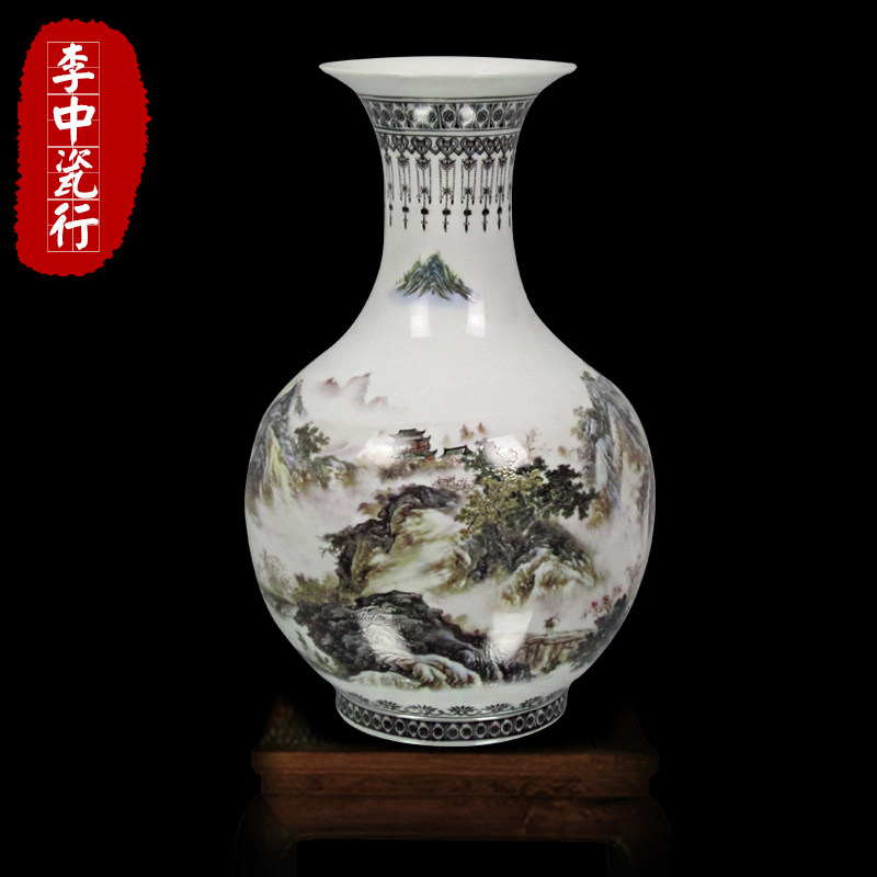 景德镇陶瓷器 花瓶 赏瓶 粉彩瓷瓶 山水花瓶 瓷器装饰品摆件摆设
