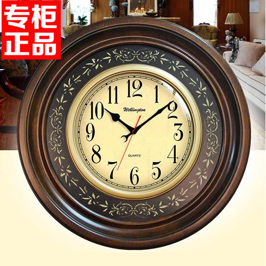 威灵顿大号实木简约欧式复古椭圆静音挂钟表石英钟中式客厅机芯