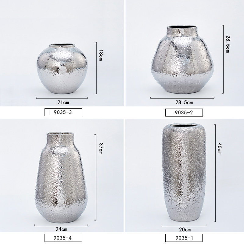 北欧式陶瓷银色花瓶三件套 样板间装饰插花花器 创意家居软装摆件