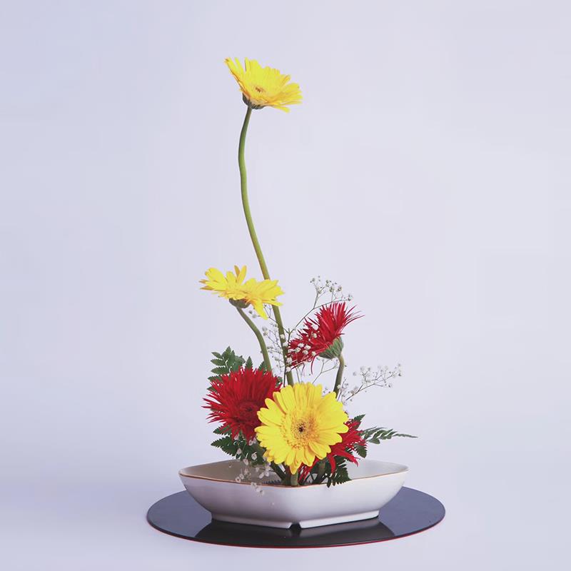 小原流花道插花器教学花器天使金色描边菱形精致素雅器皿家居花盘