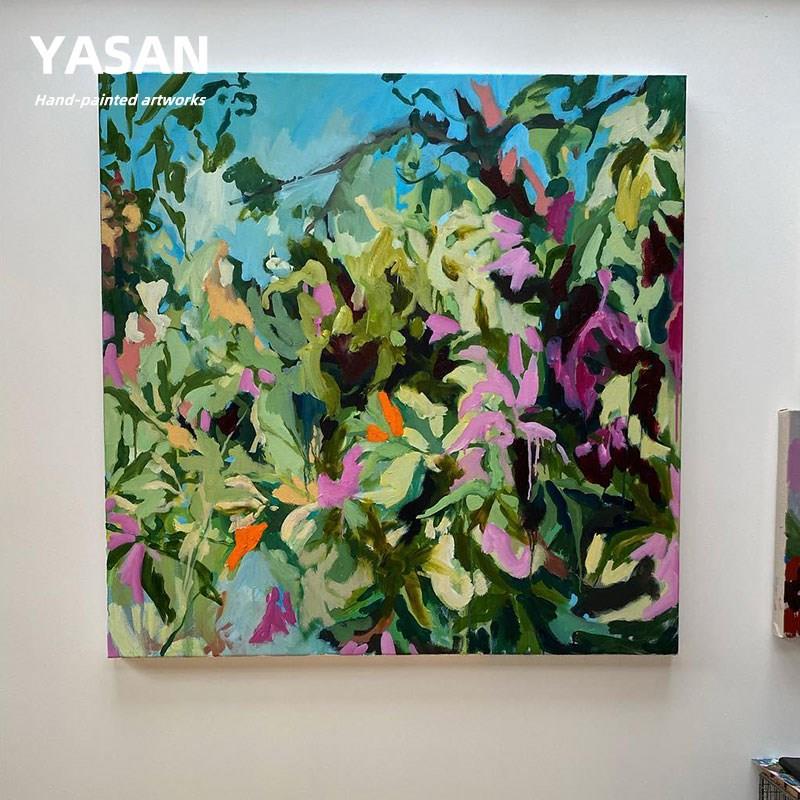 YASAN 纯手绘抽象植物花卉油画卧室肌理装饰画小众创意背景墙壁画