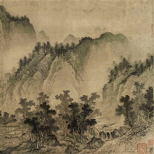 五代 董源 平林霁色图 古山水风景国画 客厅办公装饰画 艺术微喷