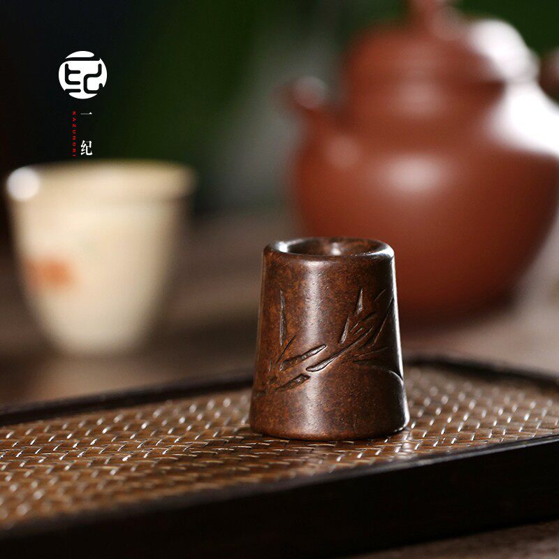 一纪手工复古竹子茶壶铜盖置托禅意紫砂壶盖功夫茶道配件茶具摆件