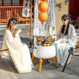 围炉煮茶户外庭院烤火炉炭烤桌烧烤炉家用室内电烤炉烧烤取暖火盆