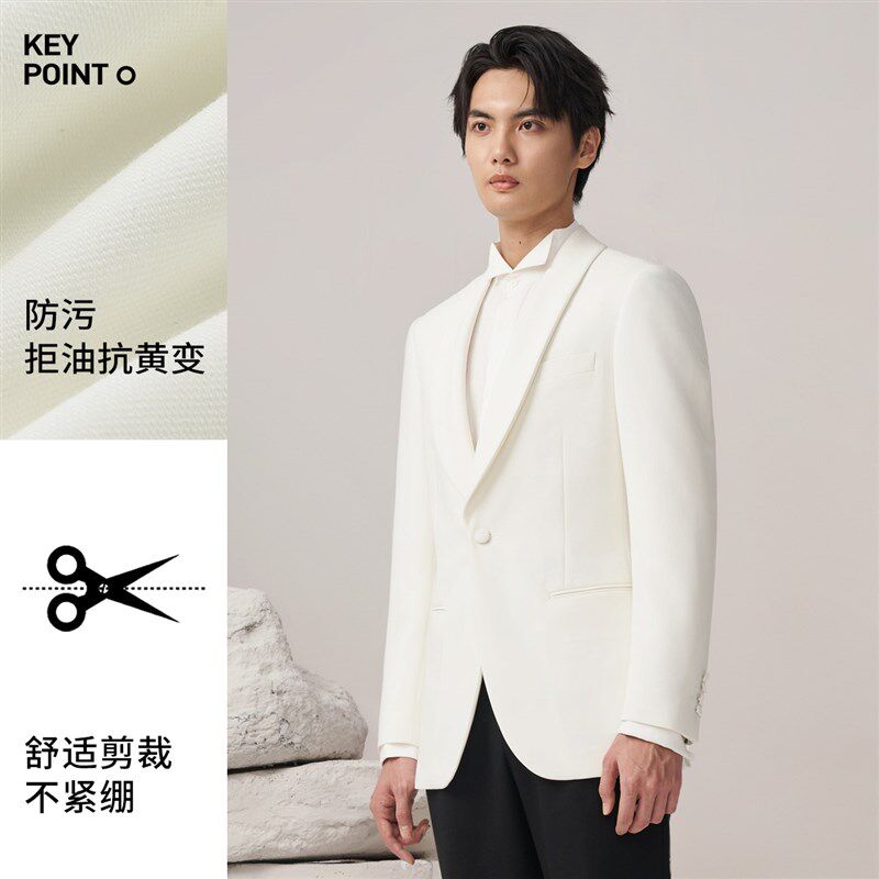 吉约蒙男士西装外套结婚新郎新款白色高级感西服休闲商务正装单西
