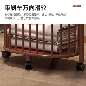 实木衣帽架客厅家用带衣篓衣服架可移动置物架子简易晾衣架