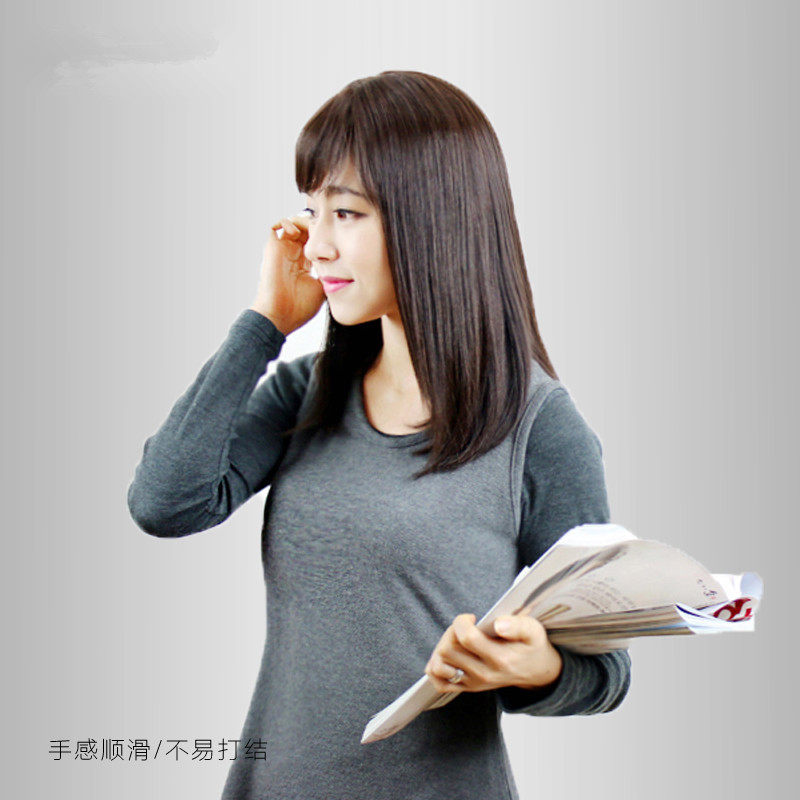 假发女中长发斜刘海自然逼真头套式长直发中年女士妈妈时尚假发套